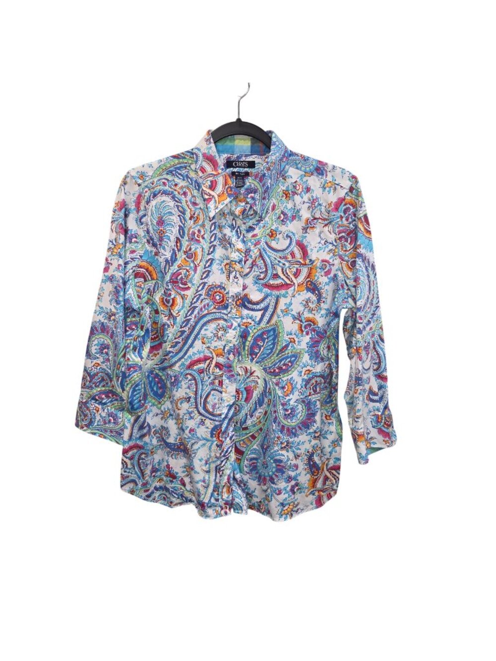 Chaps Womens L Paisley Button-Up Shirt No-Iron 100% Cotton Multicolor 4606